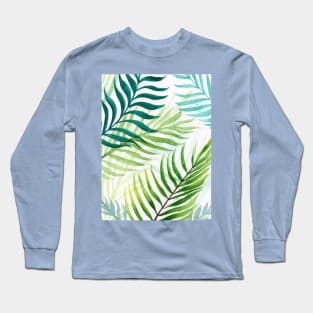 Watercolour Colorful Green Leaves Long Sleeve T-Shirt